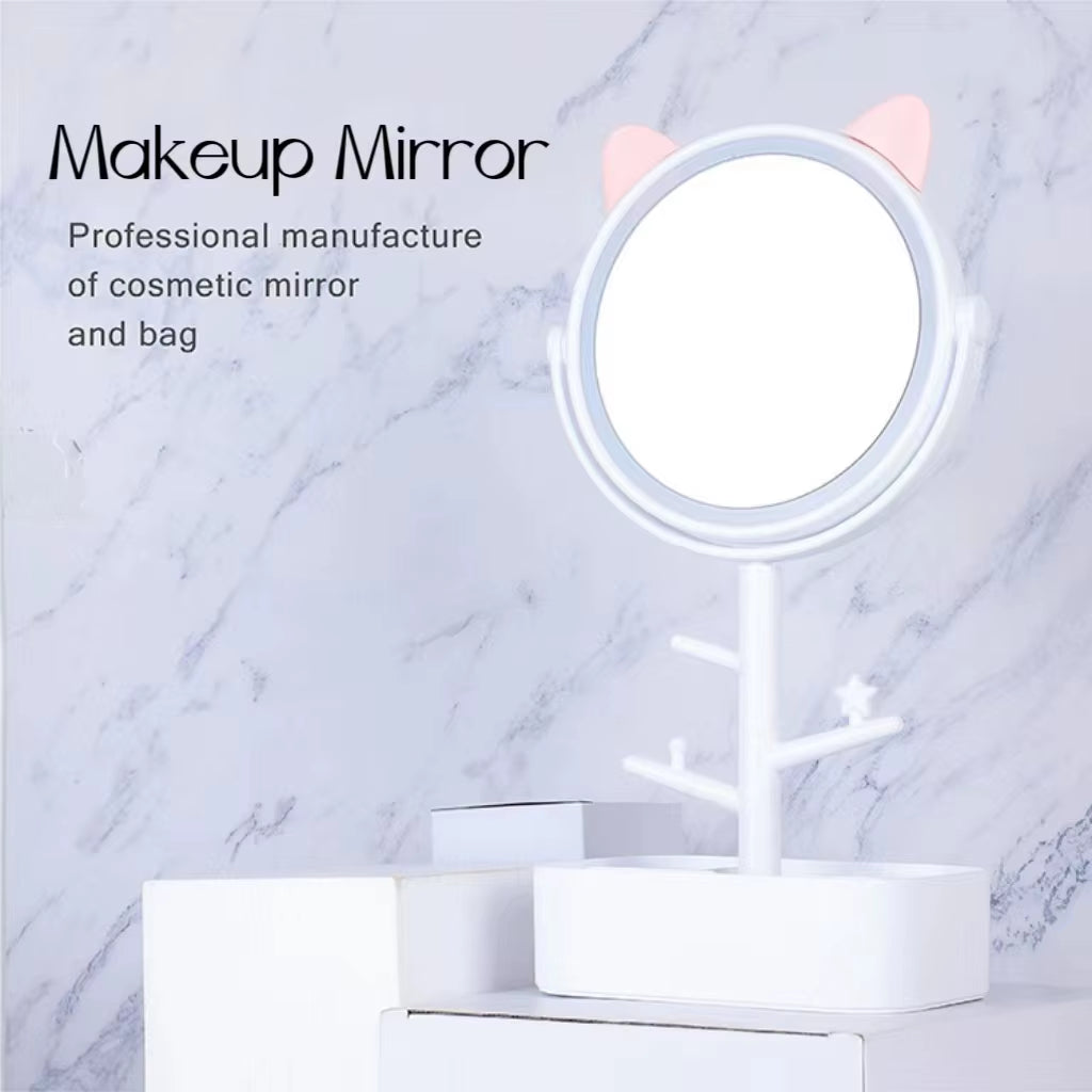 Ears LED Makeup Mirror With Light Lamp With Storage Desktop Rotating Cosmetic Mirror Light Adjustable Dimming USB Vanity Mirror