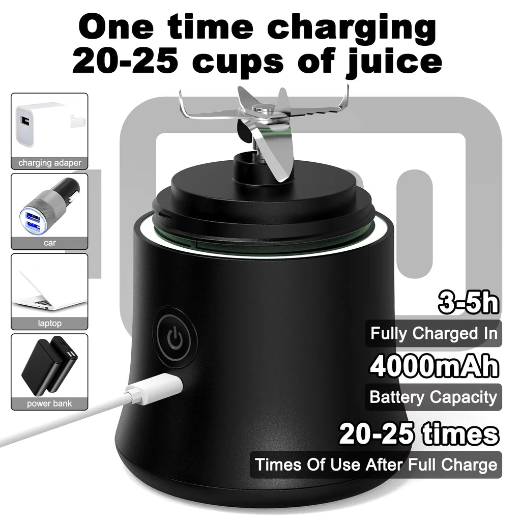New 4000mAh Portable Juicer Cup 600ML 10-Leaf Blade Powerful Motor Mini Blender for Shakes Smoothis Blender Mixer Cup Outdoor
