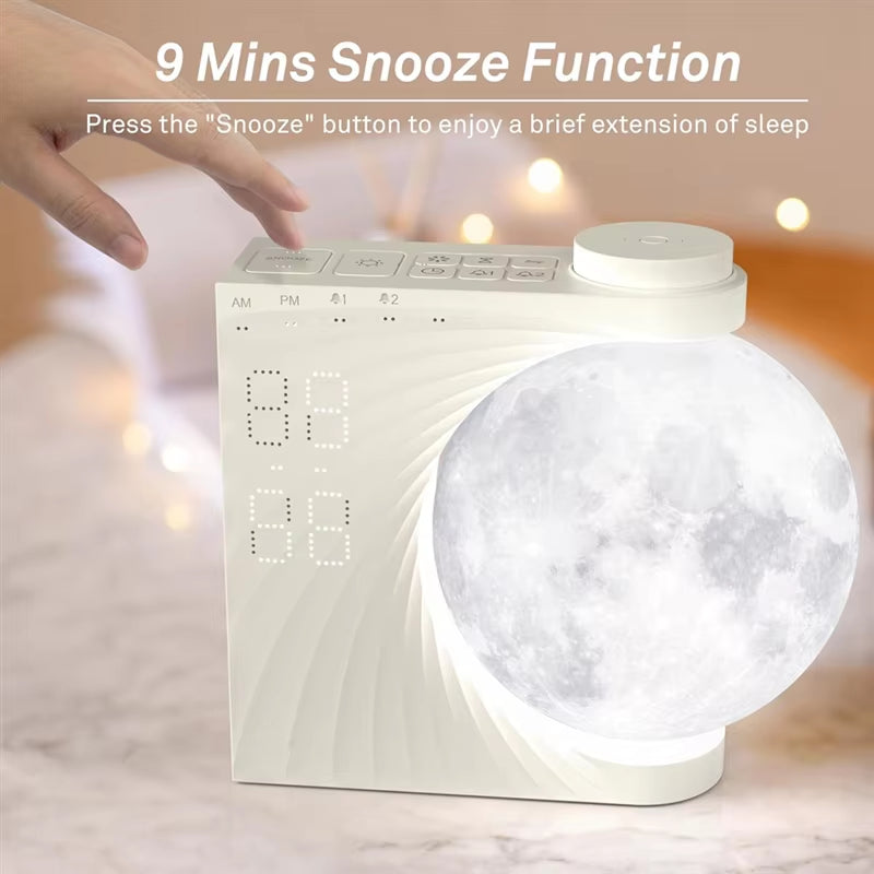 G6-Sunrise Alarm Clock For Bedrooms, Moon Night Light Clock Wake Up Light For Kids Teens,White Noise Sound Machine