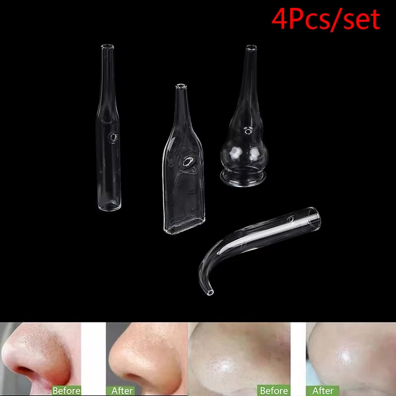 4Pcs/Set Blackhead Removal Glass Pipes Face Pore Cleanser Vacuum Extractor Tube