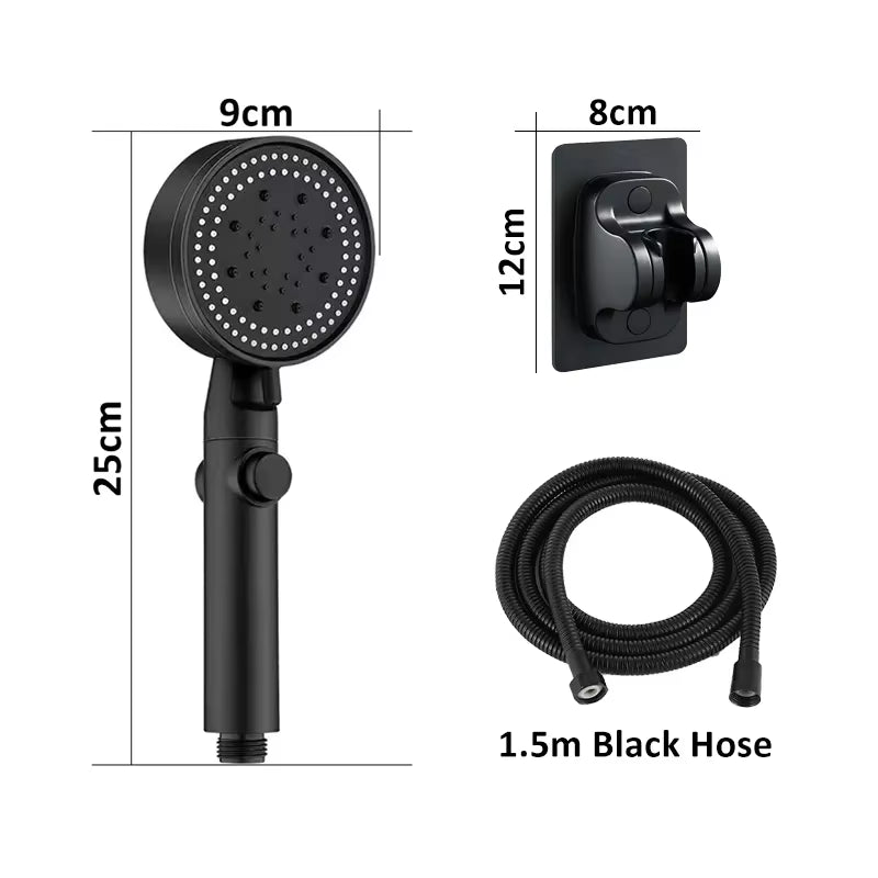 Adjustable High Pressure Shower Head 5 Modes with Hose Water Saving One-Key Stop Spray Nozzle - Bathroom Shower Accessories
