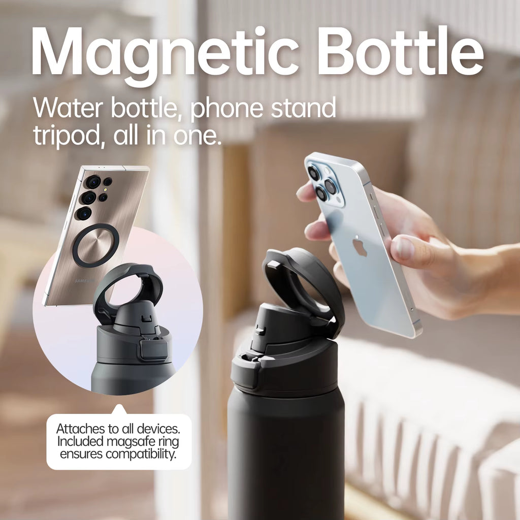 Magnetic Thermos Stainless Steel Sports Water Bottle with Magnetic Phone Holder Bouncing cover Insulation Cup
