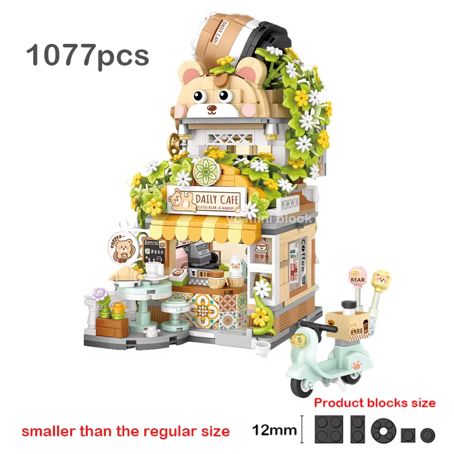 LOZ New Big Orange Cat Society Pet Store Gift Shop Building Block, Panda Tea House Home Decora Assembly Toys,For Kids Girls Gift