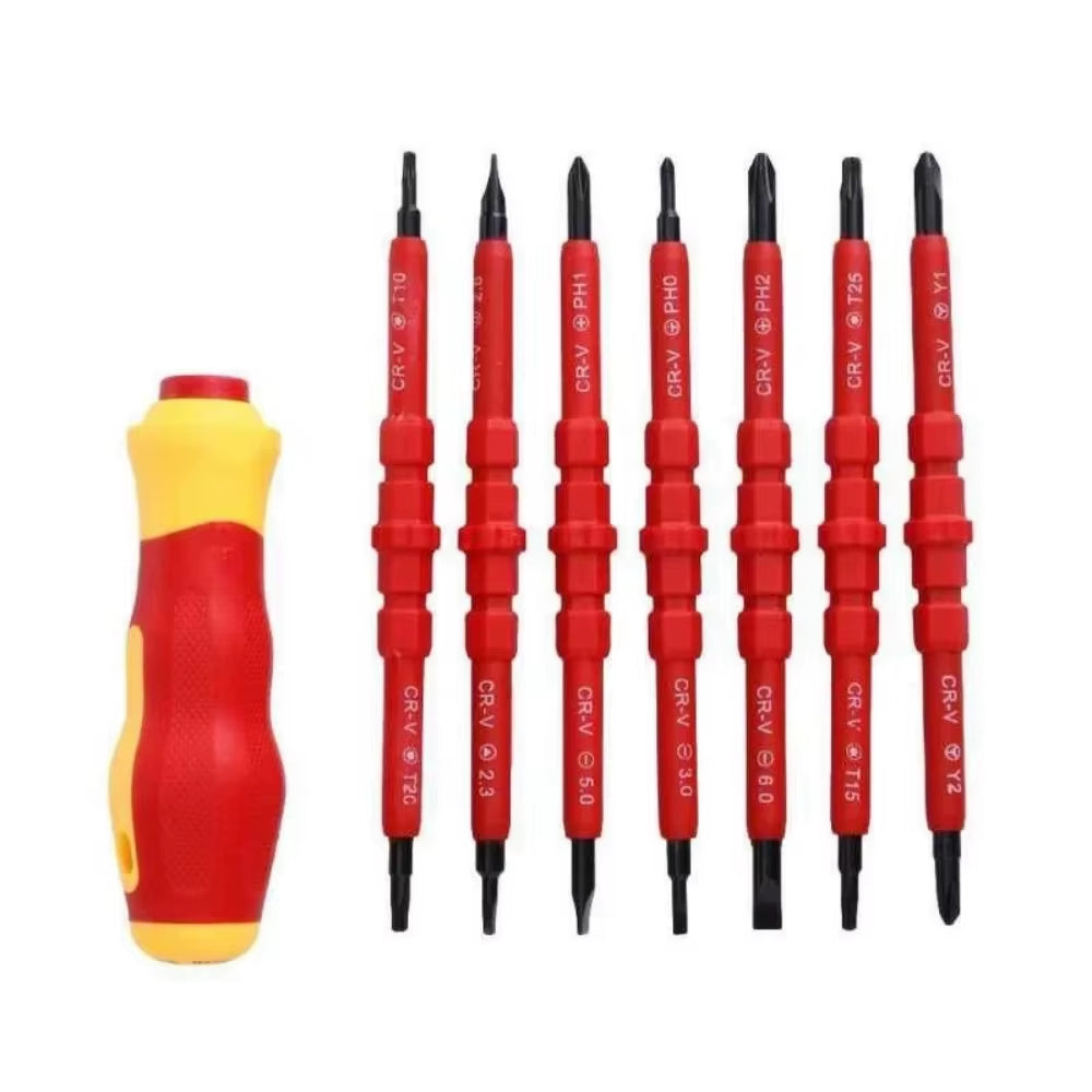 13/15pcs 1000V Electrician Repair Tools Kit Changeable Insulated Screwdrivers Set Magnetic Slotted Bits Repair Tool Electrician