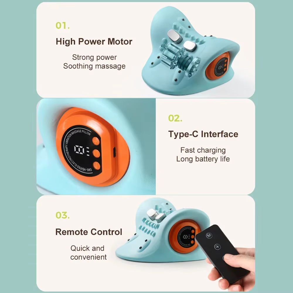 Electric Neck Stretcher EMS Pulse Cervical Traction Relax Smart Cervical Chiropractic Traction Pillow Vibration Massage Machine