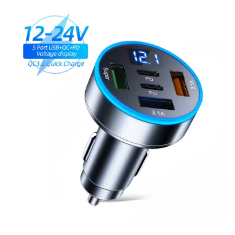 3 Socket Car Cigarette Lighter Splitter Dual USB LED Car Fast Charger 120W 12V 24V Car Charger Adapter for IPhone GPS Dashcam