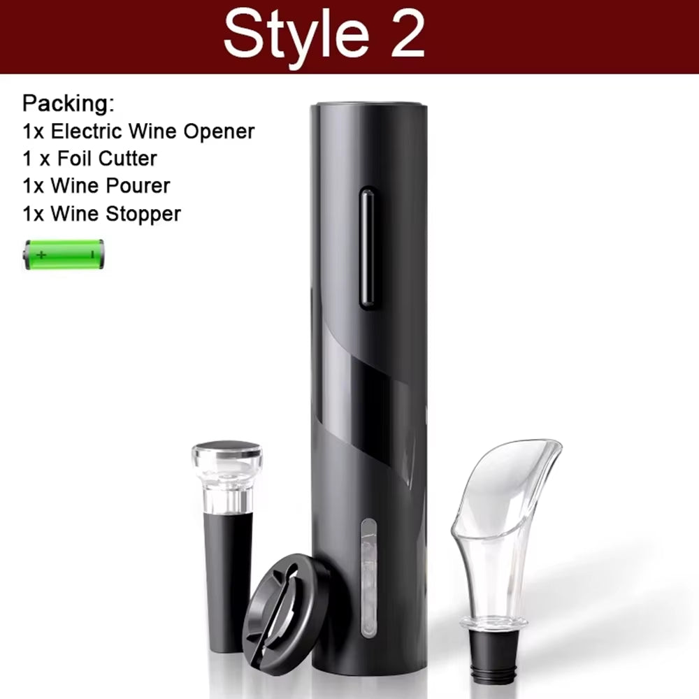 Powered One-click Button Black Battery Electric Wine Opener Gift Set Electronic Corkscrew with Foil Cutter