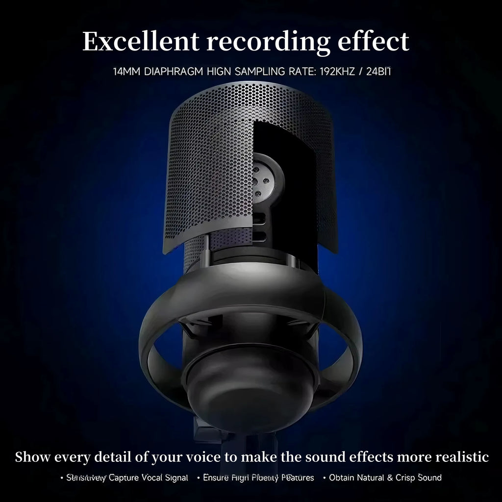 Professional USB microphone, computer condenser microphone, RGB microphone, suitable for game live video recording and recording