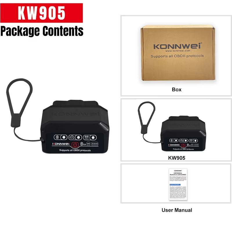 2026  KW905 ELM327 OBD2 Scanner Bluetooth 5.0 Engine Fault Scanner Tool OBDII Code Reader Diagnostic Tool for Android/IOS