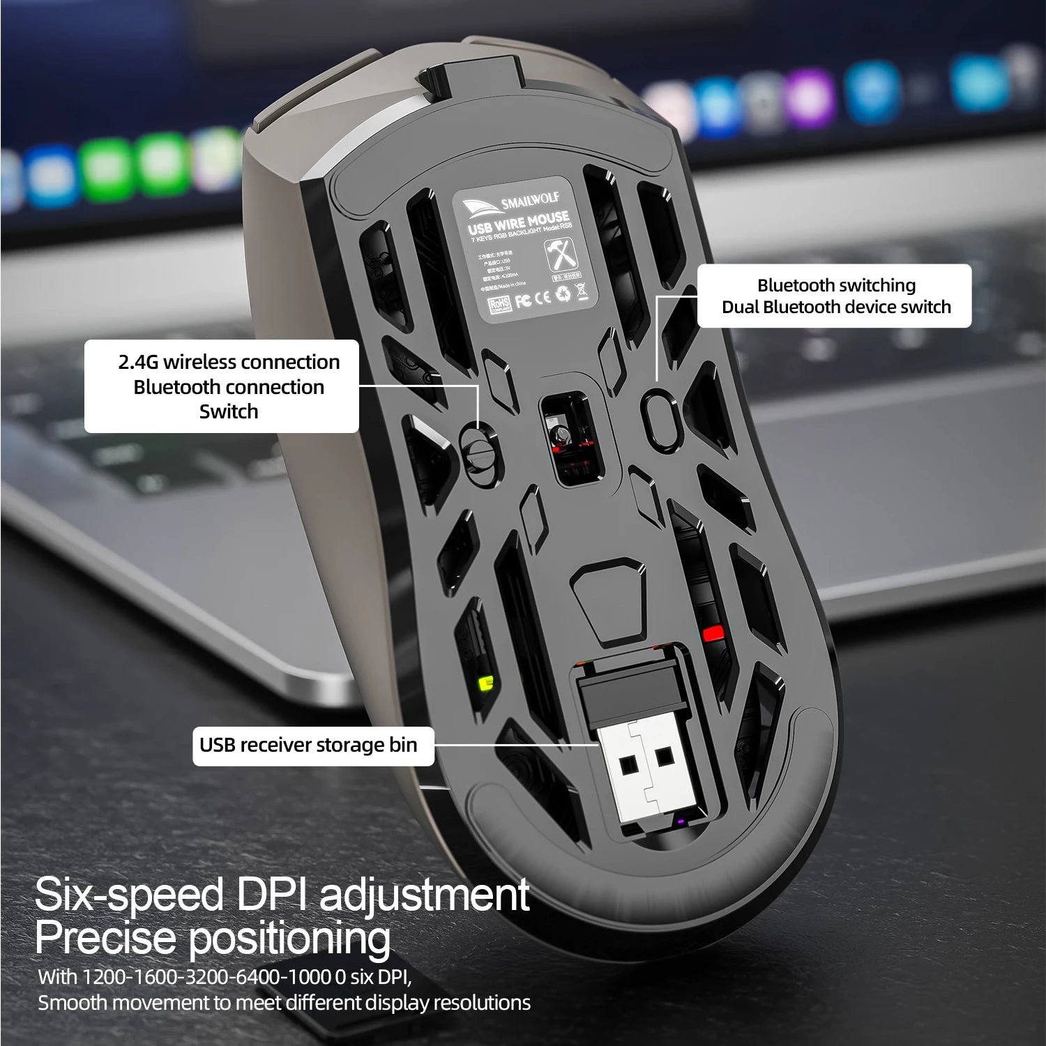 RS8 Bluetooth wireless 2.4g gaming mouse triple-mode lightweight e-sports gaming 1K return rate 10000DPI computer