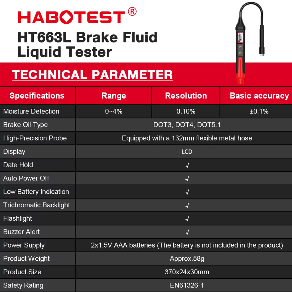 Brake Fluid Tester Auto Car Brake Liquid Digital Tester For DOT3/DOT4/DOT5.1 Brake Oil Quality Check Pen Sound Light Alarm