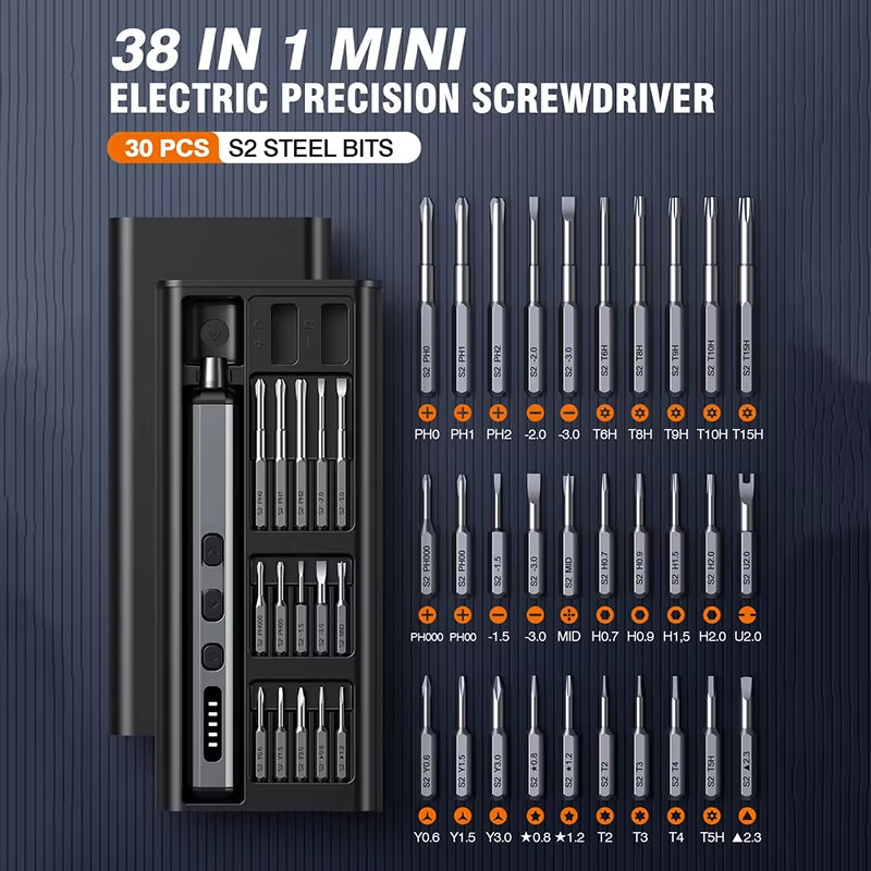 New Electric Screwdriver Set Precision Power Tool Kit  Rechargeable With LED Light 30 Bits For PC Mobile Phone Repair Tools DIY