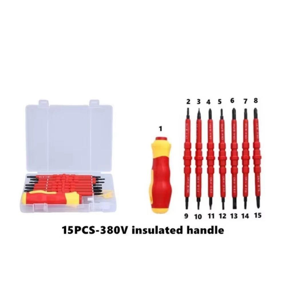 13/15pcs 1000V Electrician Repair Tools Kit Changeable Insulated Screwdrivers Set Magnetic Slotted Bits Repair Tool Electrician