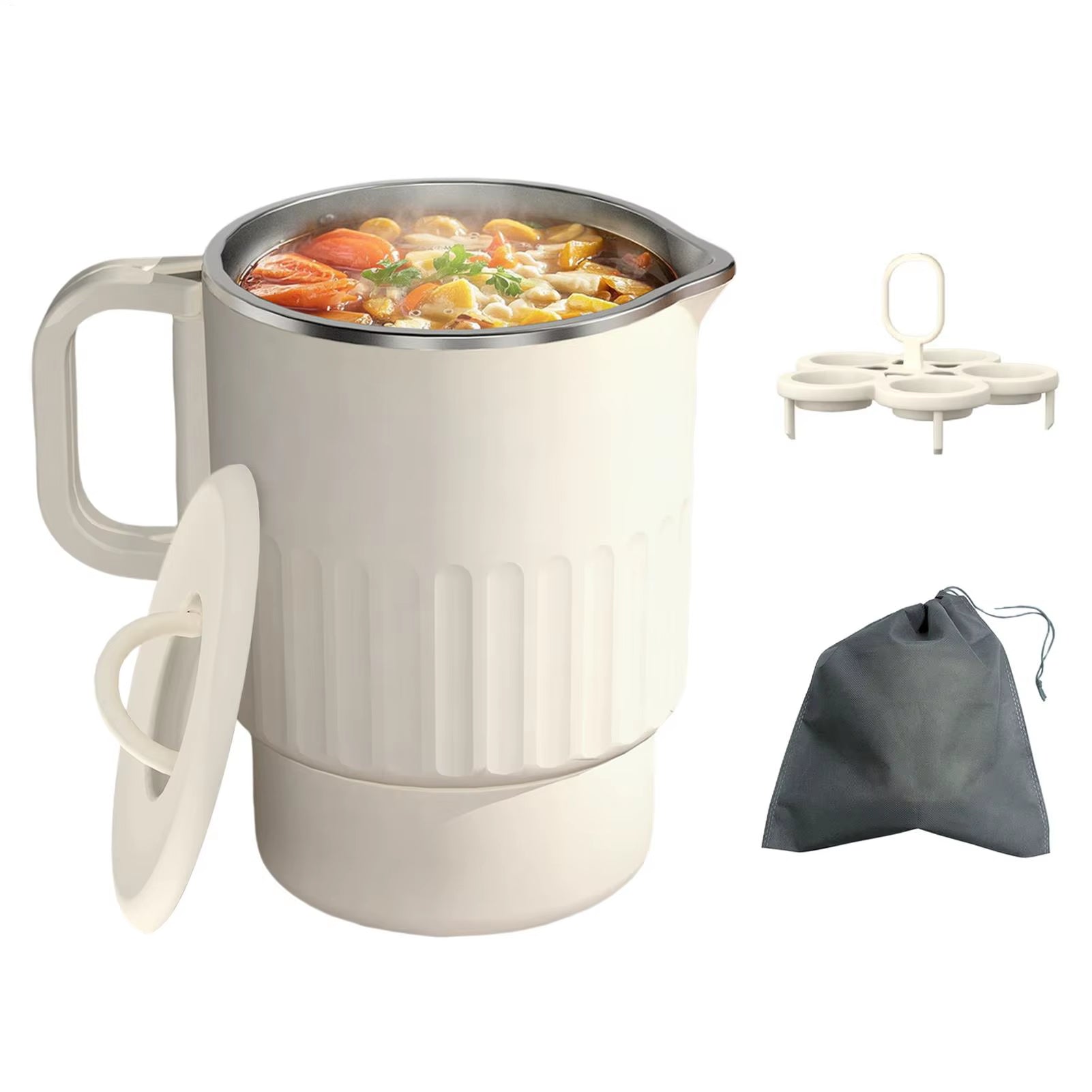 Travel Foldable Kettle 1L Folding Electric Kettles For Boiling Water Fast Boiling Machine With Steamed Egg Rack For Picnic