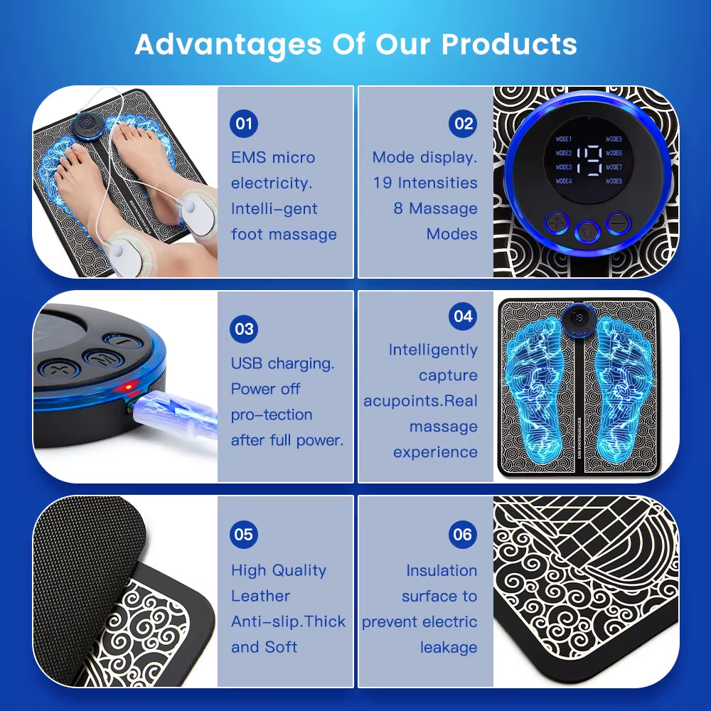 Electric Ems Foot Massager Pad Feet Acupoints Massage Mat Shock Muscle Stimulation Improve Blood Circulation Health Care