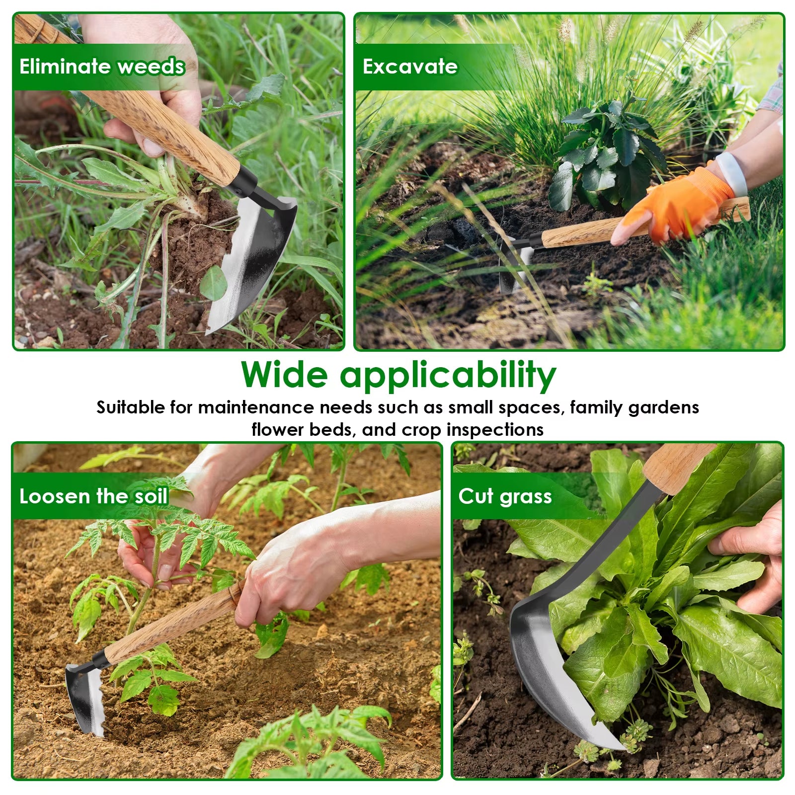 2/1Pcs Hand Weeding Hoe Japanese Style Weed Removal Tool Carbon Steel One-Piece Molding with Hard Solid Wood Handle for Yard