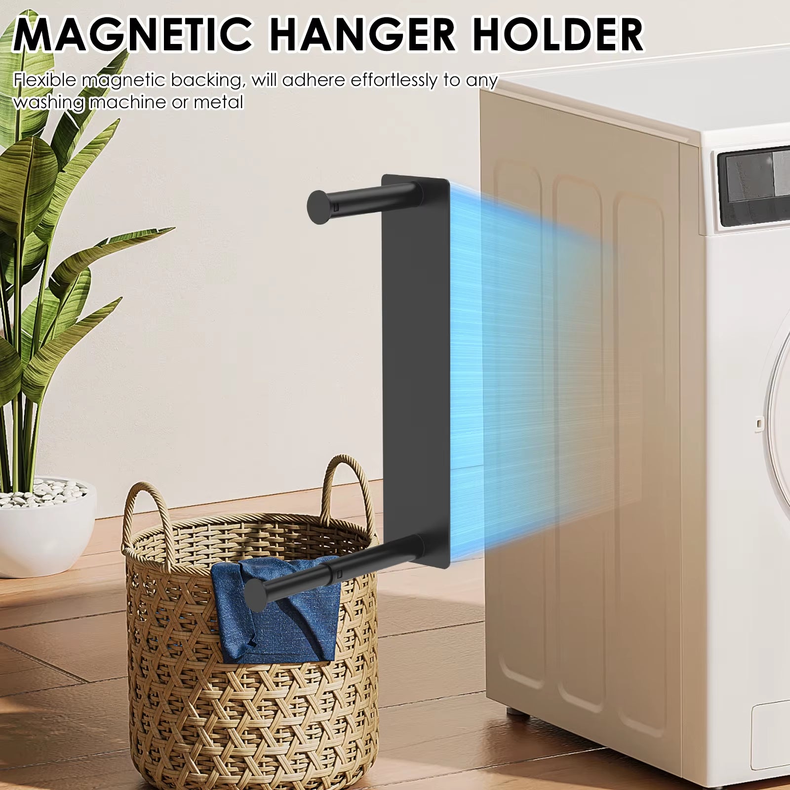 Magnetic Clothes Rack Punch-Free Wall-Mounted Hanger Organizers Multi-functional Storage Rack for Washing Machine Closet