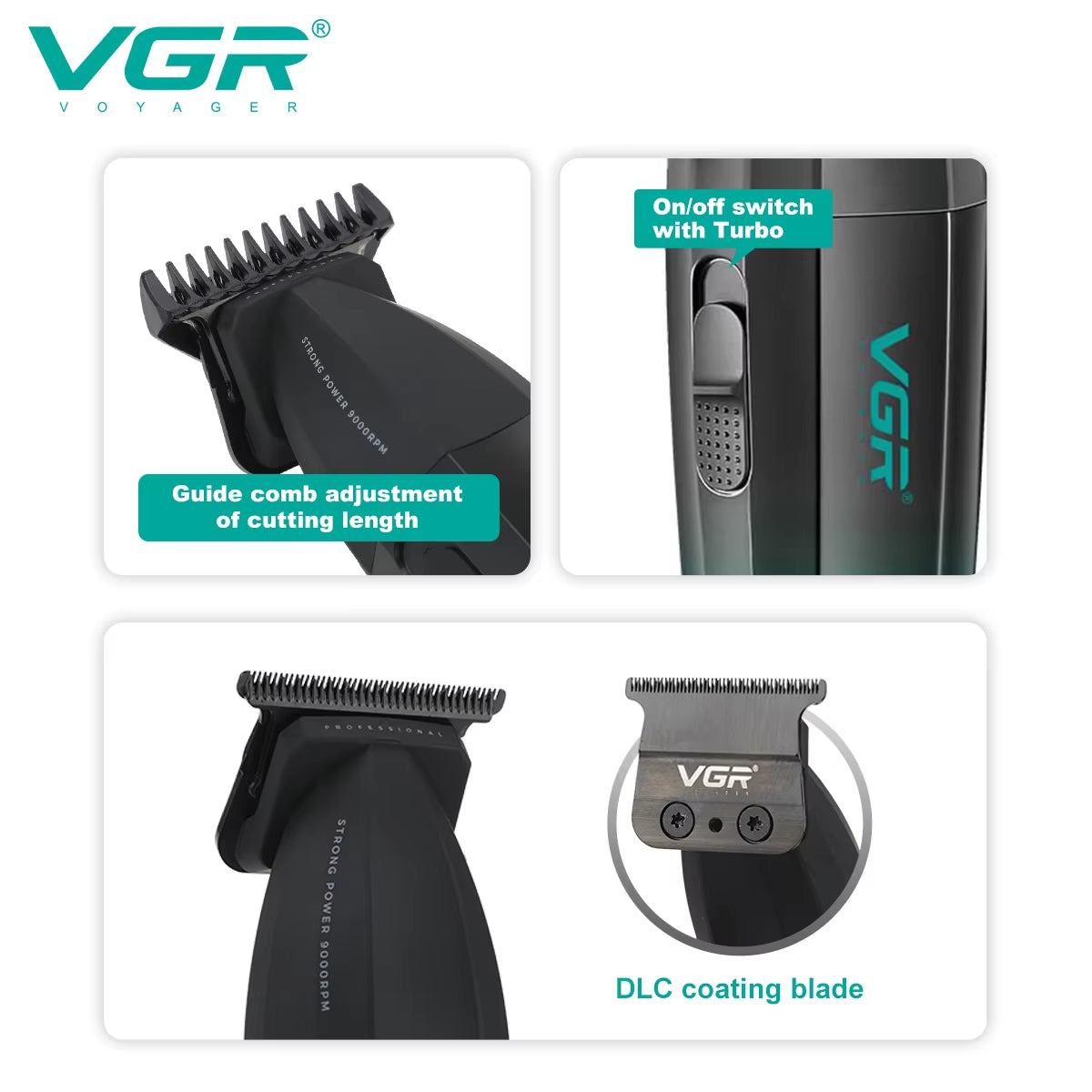 Hair Clipper Cordless Hair Trimmer Professional Hair Cutting Machine Electric Clipper 9000 RPM Metal Clipper for Men V-906
