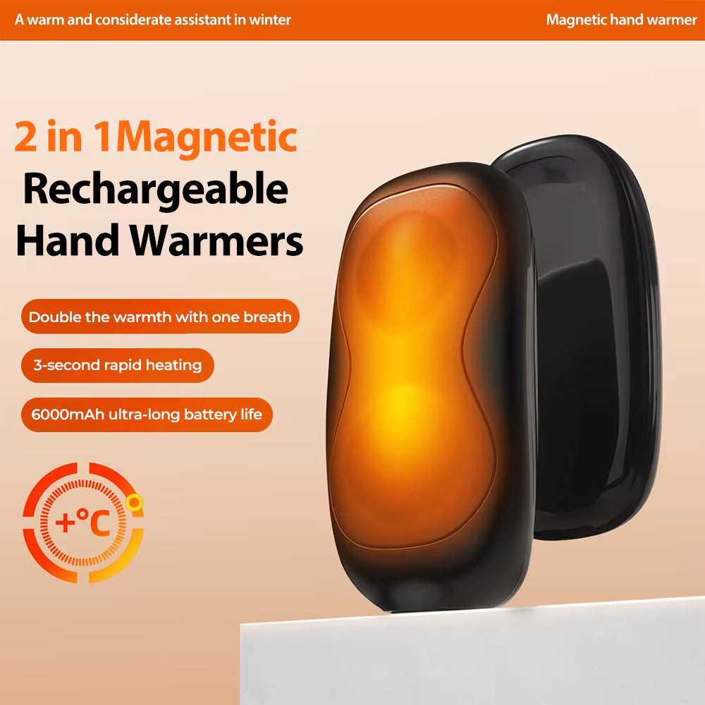 2 Pack Hand Warmers Rechargeable, Dual Magnteic Electric Hand Warmer, Double-Sided Warming Portable Heater Gifts for Women Men