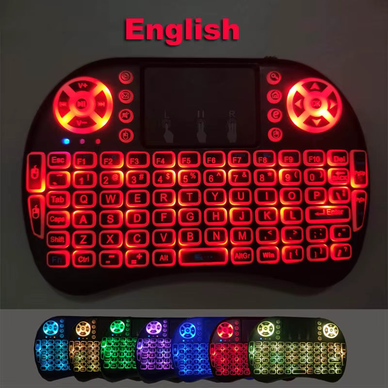 Portable i8 Keyboard 7 Color Backlit 2.4GHz Mini Wireless Air Mouse Russian English Built-in Lithium Battery Chargable Keyboard