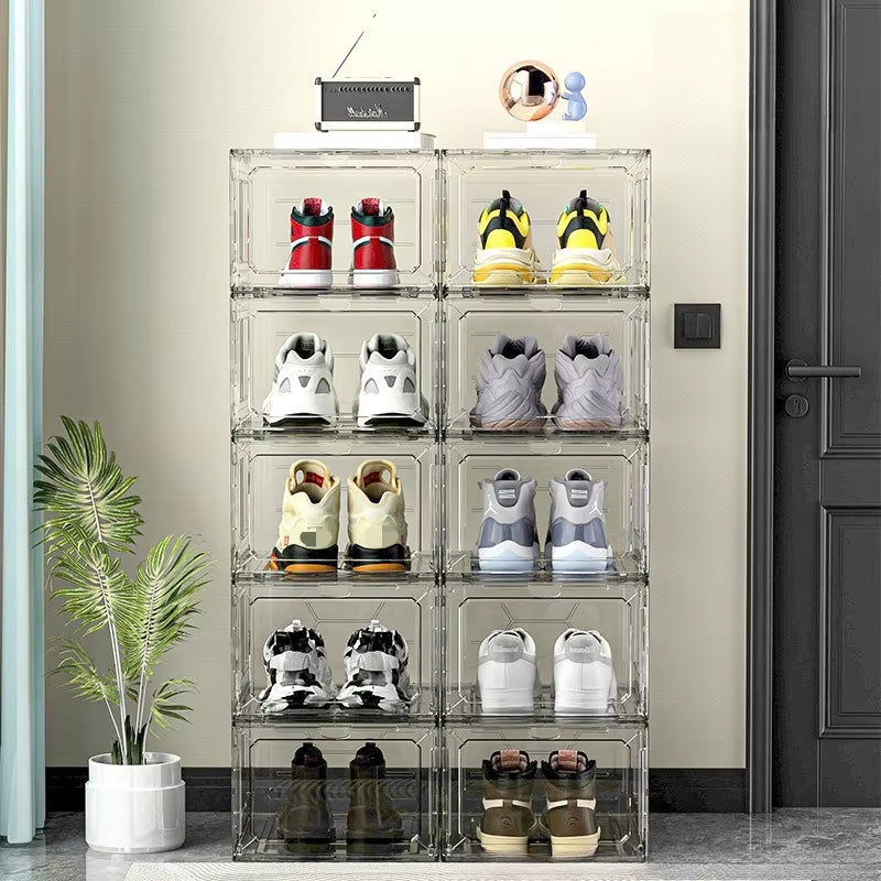 Clear Plastic Storage Box – Foldable Shoe Organizer, Under-Bed Container for Shoes, Cosmetics, Skincare, and Miscellaneous Items