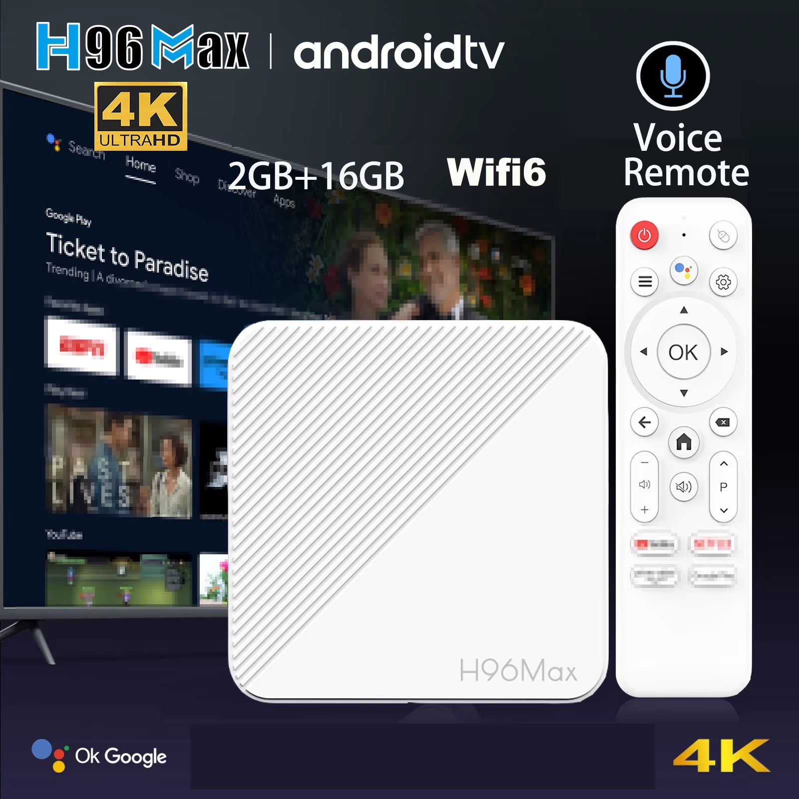 H96 MAX Android 10 TV BOX H313 4K 2.4G 5G Wifi BT 100M Lan 8GB 16GB