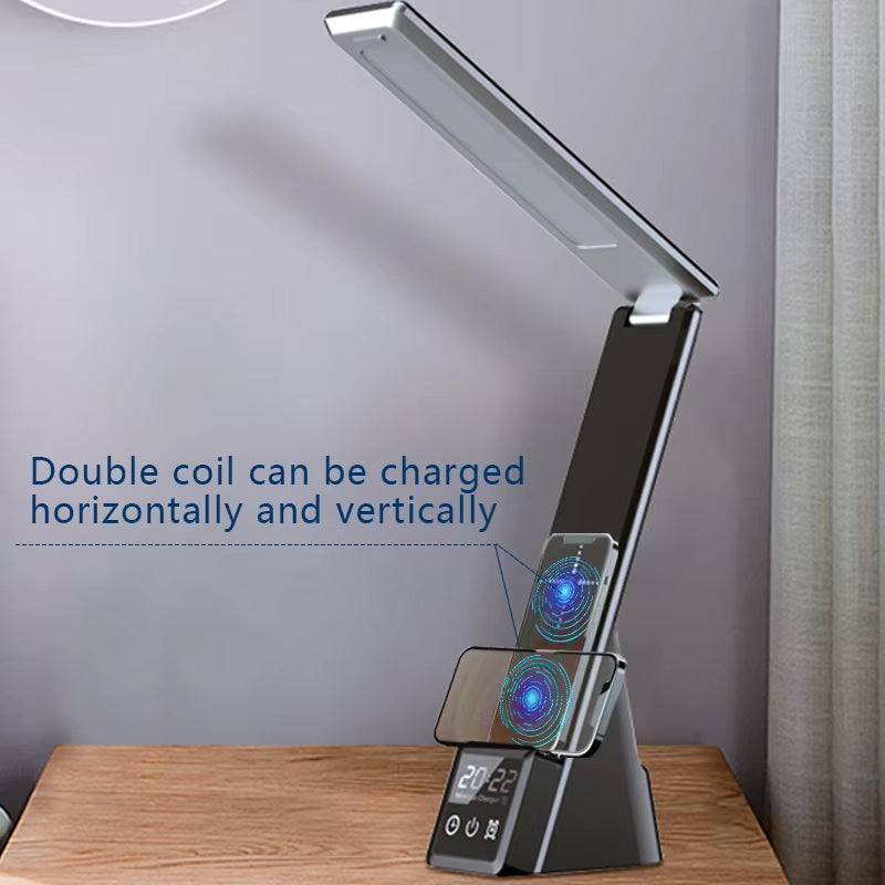 2024 New 3-in-1 15W Wireless Charger with LED Folding Table Lamp and Clock Touch, Suitable for iPhone 15, 14, 13, 12 Pro Max