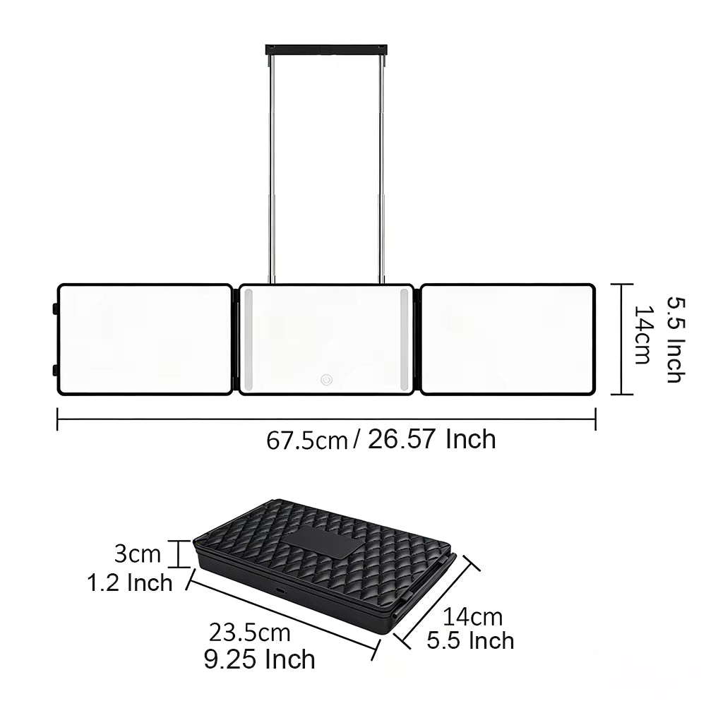 3 Way Haircut Mirror 360 Mirror with LED Lights Door-Hanging Design with Hook Perfect for Makeup Self Hair Cutting Portable Fold