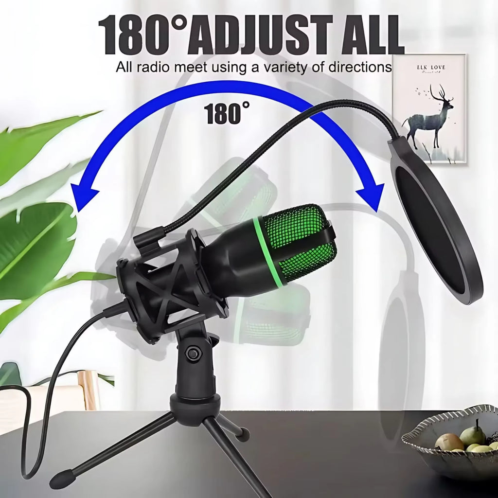 RGB Lighting Microphone Kit with Tripod Stand Professional Condenser Mic for Streaming YouTube Podcasts and Recording