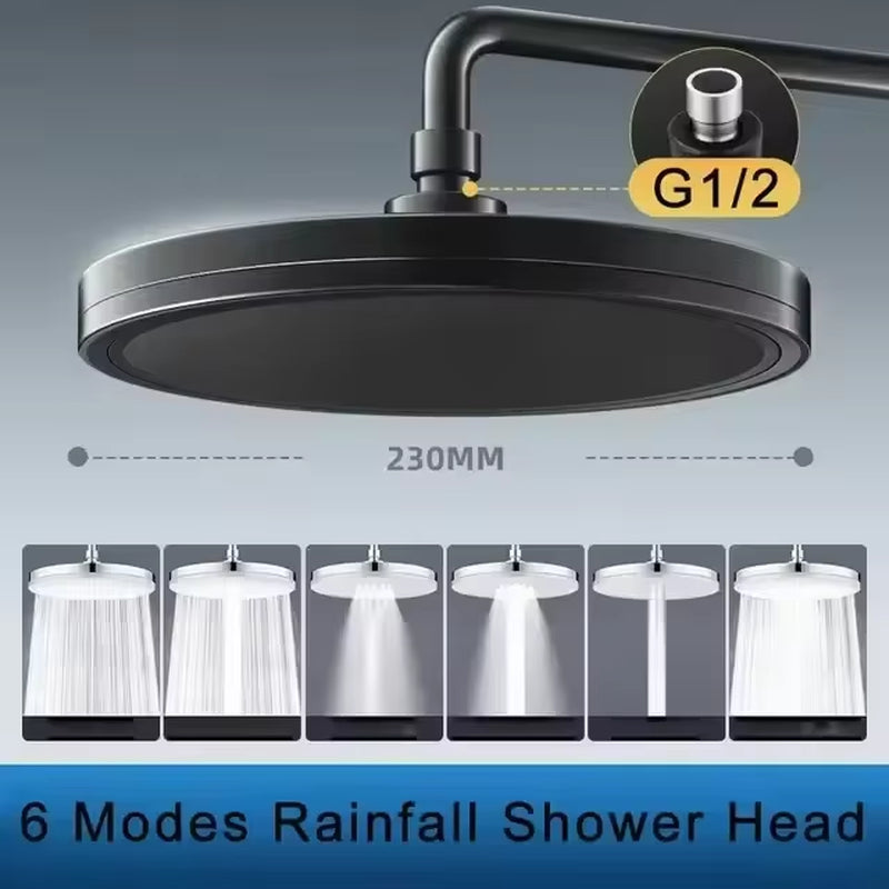 High Pressure Top Rain Shower Heads 6 Modes Rainfall Shower Head Bathroom  Shower Faucet Accessories With Filter