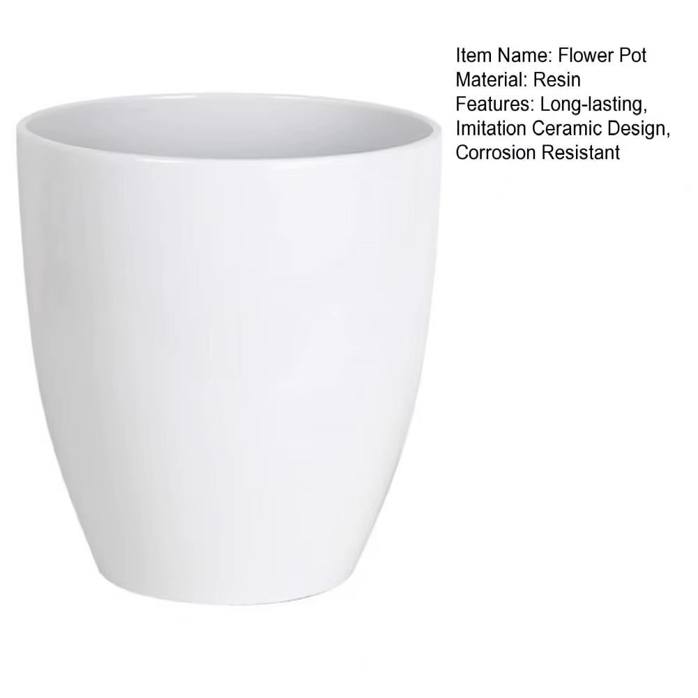 28cm Height Deep Flower Pot Imitation Ceramic Resin Monstera Planter Saucer For Indoor Outdoor Plants Home Garden Office Decor