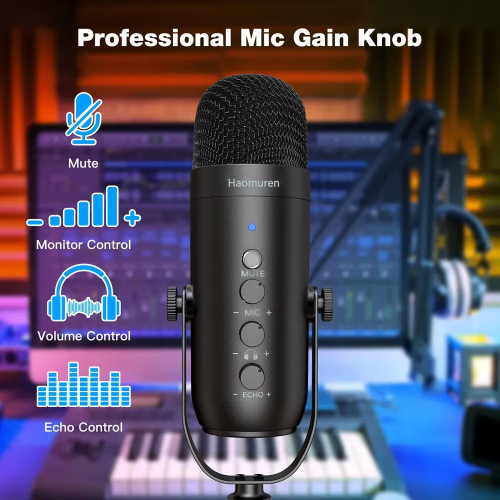 Professional USB Streaming Podcast PC Microphone Studio Cardioid Condenser Mic Kit with Boom Arm For Recording YouTube