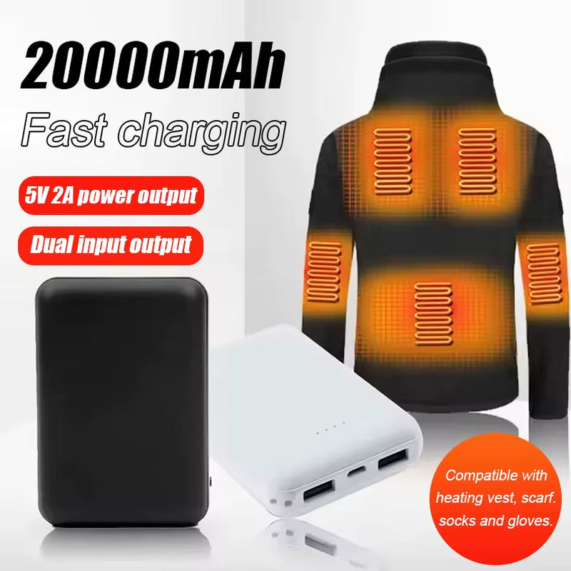 20000mAh New Power Bank Portable USB Charger Fast Charging External Battery Pack Heating Vest Jacket Scarf Socks Glove Equipment