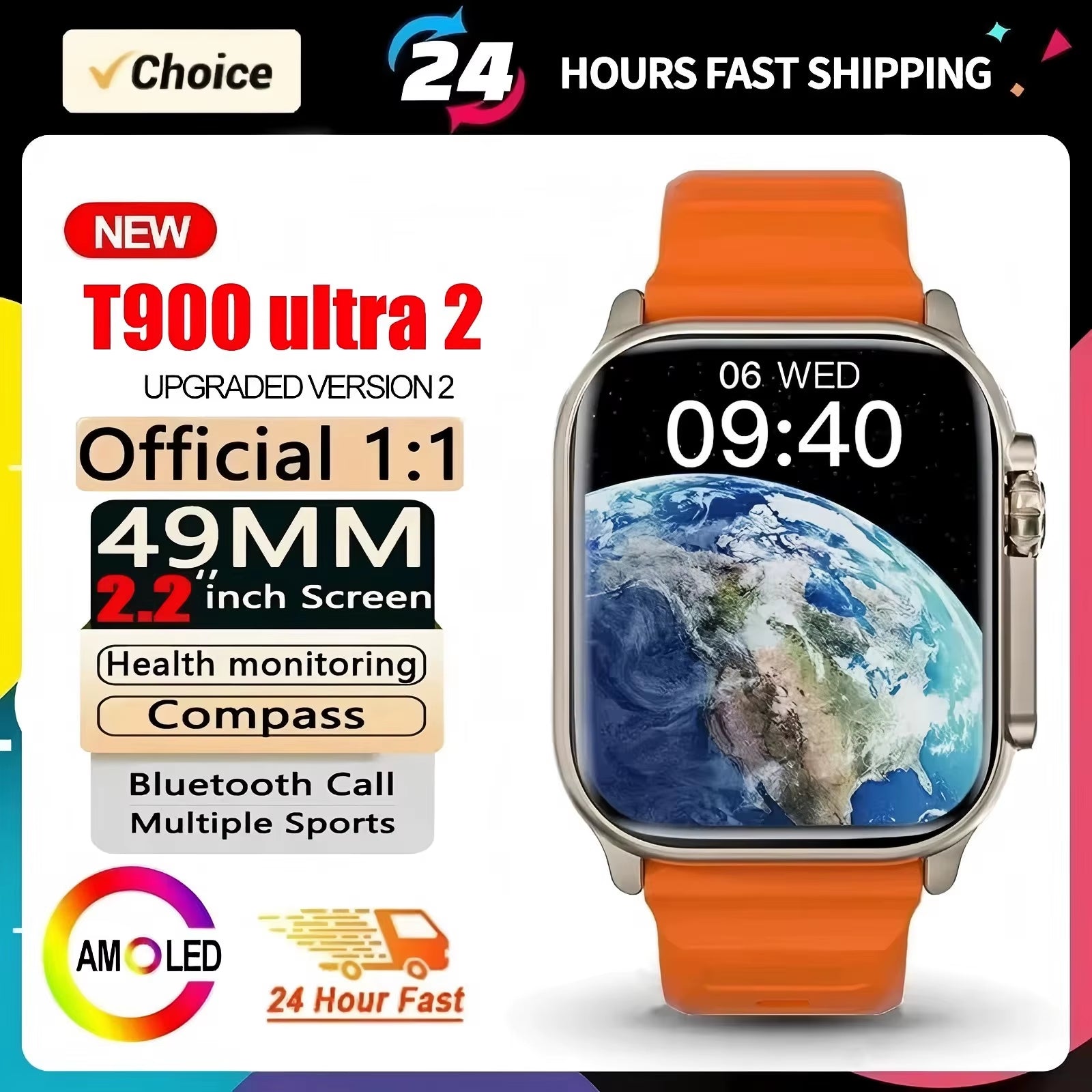 2025 T900 Ultra 2 Smart Watch Men 49mm Series 8 2.09" AMOLED Screen NFC Compass Waterproof for IOS Watch IWO Ultra 8 Smartwatch
