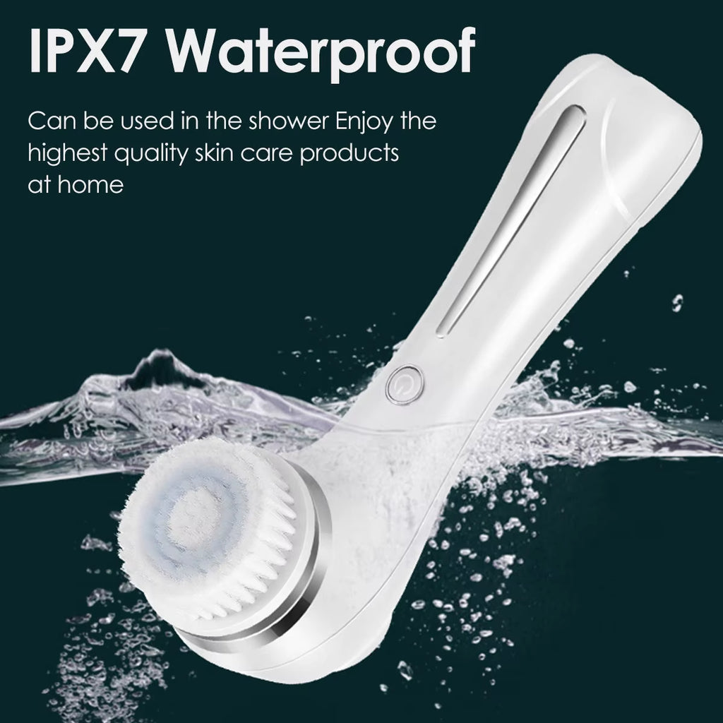 Face Scrubber Sonic Facial Cleansing Brush with 5 Interchangeable Brush Head IPX7 Waterproof Wireless Rechargeable for Massaging