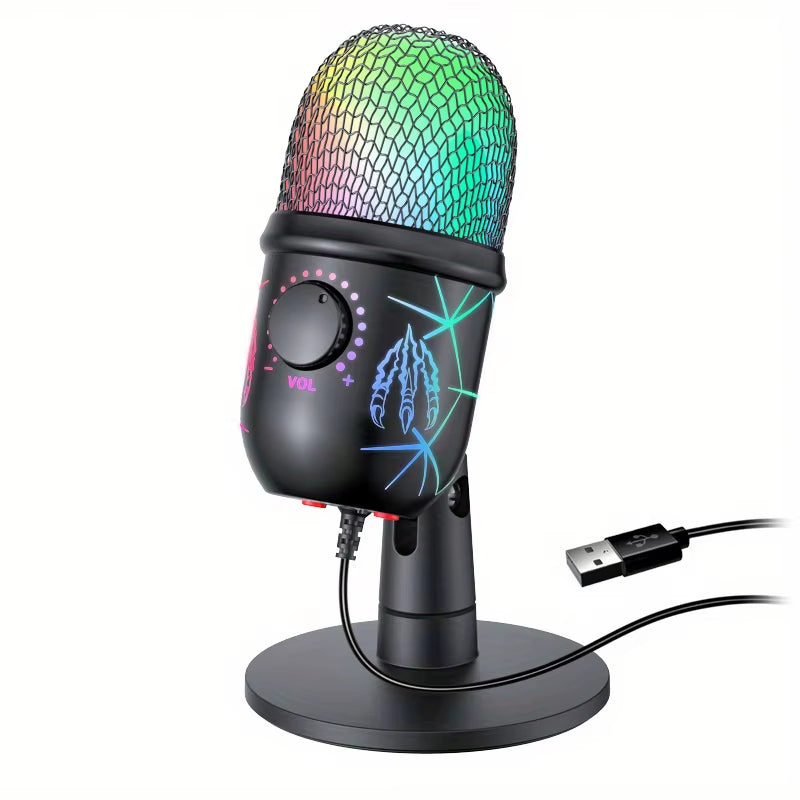 USB Microphone for Live Streaming Karaoke V5 Noise Cancelling Gaming Condenser Microphone with Mobile Phone Standphon