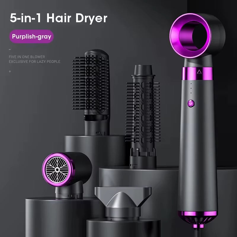 5 in 1 Multifunction Hair Dryer Hot Air Comb with Automatic Curling Rod Straightener Fast Dry Salon Tool