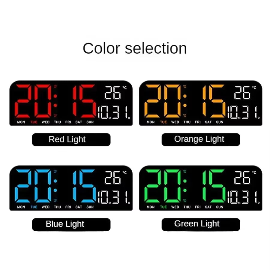 9 Inch Large Digital Wall Clock USB Powered TEMP Humidity Week Auto Dimmer DST Table Clock 12/24H Electronic LED Alarm Clock