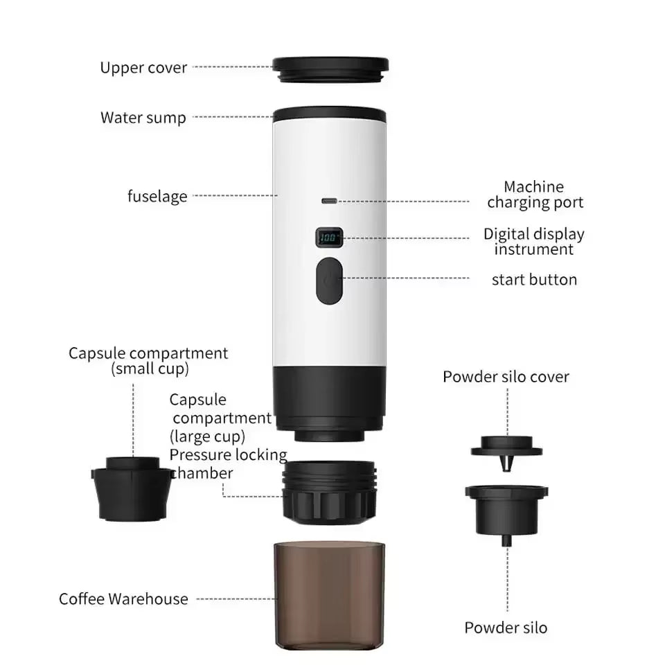 Portable Capsule Coffee Maker electric coffee machine suitable for cordless heated coffee in cars and home camping
