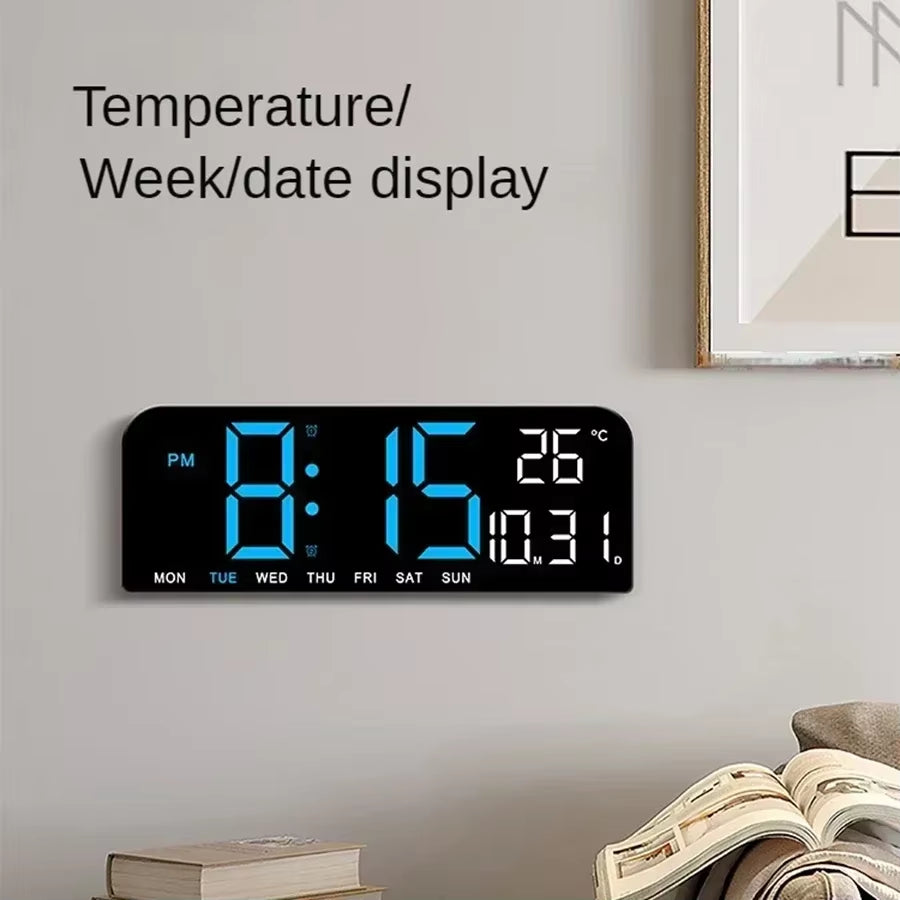 9 Inch Large Digital Wall Clock USB Powered TEMP Humidity Week Auto Dimmer DST Table Clock 12/24H Electronic LED Alarm Clock