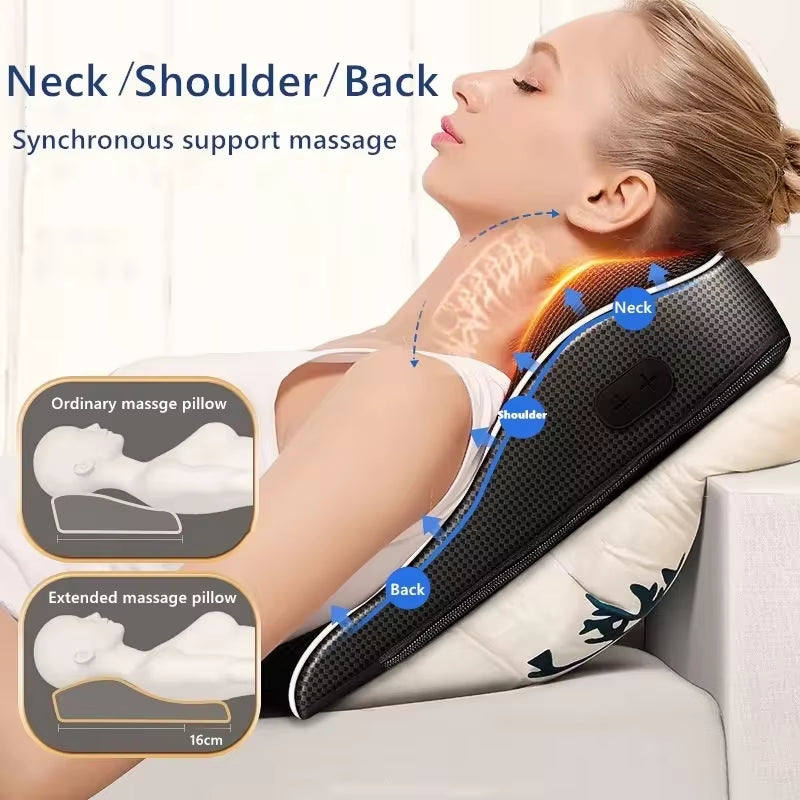 Electric Neck Massager with Heating and Vibration Massage Function for Car Back Pillow