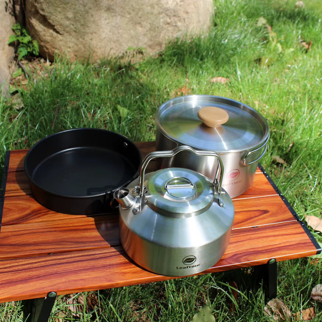 Stainless Steel Camping Cookware Set Kettle Pot Pan - Outdoor Cooking Essentials for 2-3 Person