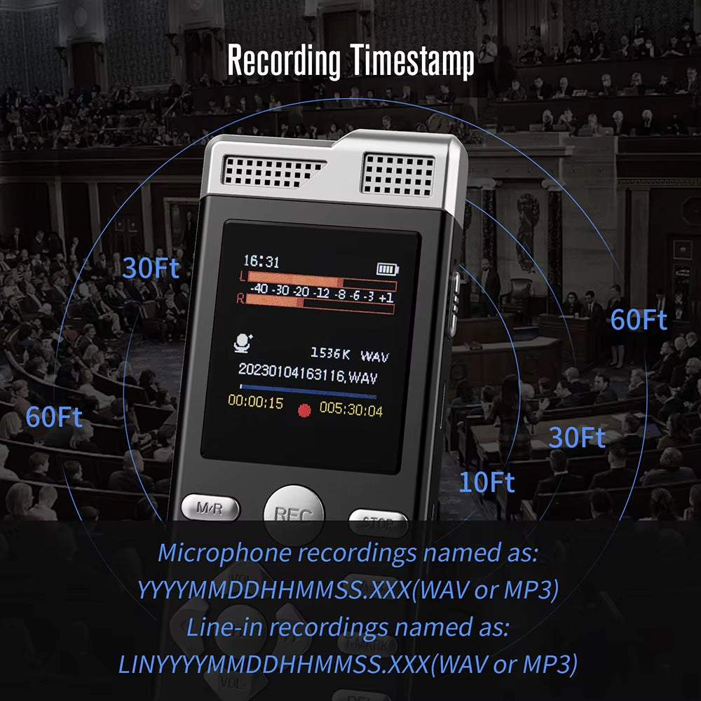 Voice Activated Dual Microphone Recording Password Protection Line-in T-MARK Digital Voice Recorder MP3 Music Player Dictaphone