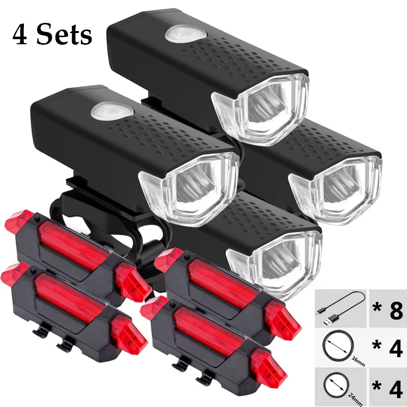 5 Sets Bicycle Front Light  Portable LED Charging Bike Light Waterproof Cycling Flashlight Rear Light Bike Accessories