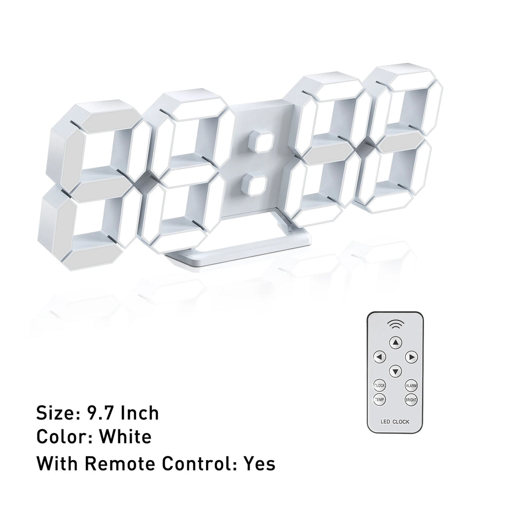3D LED Wall Clock Digital Alarm Clock Snooze Table Clock With Romote Control Time/Date/Temperature Nightlight Display Bedroom