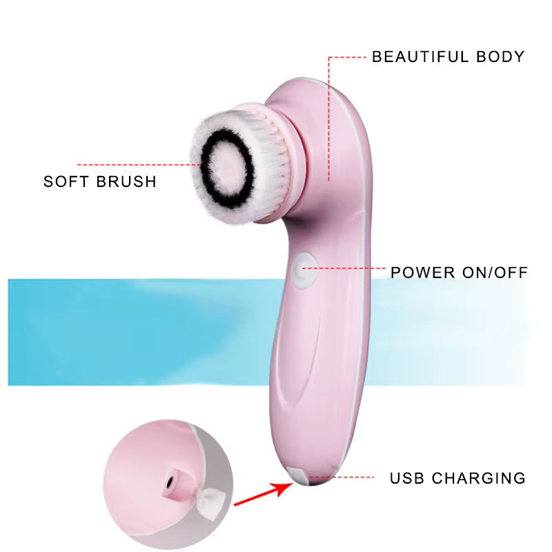 3 IN 1 Electric Facial Cleaner Face Cleansing Brush Wash Machine Spa Skin Care Massager Blackhead Cleaning Charging