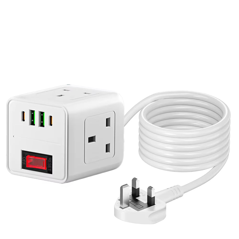 2500W UK Plug Power Strip Adapter Multitap AC Outlets USB Type-C  With Overload Protecti 2M Extension Cord Socket with Switch
