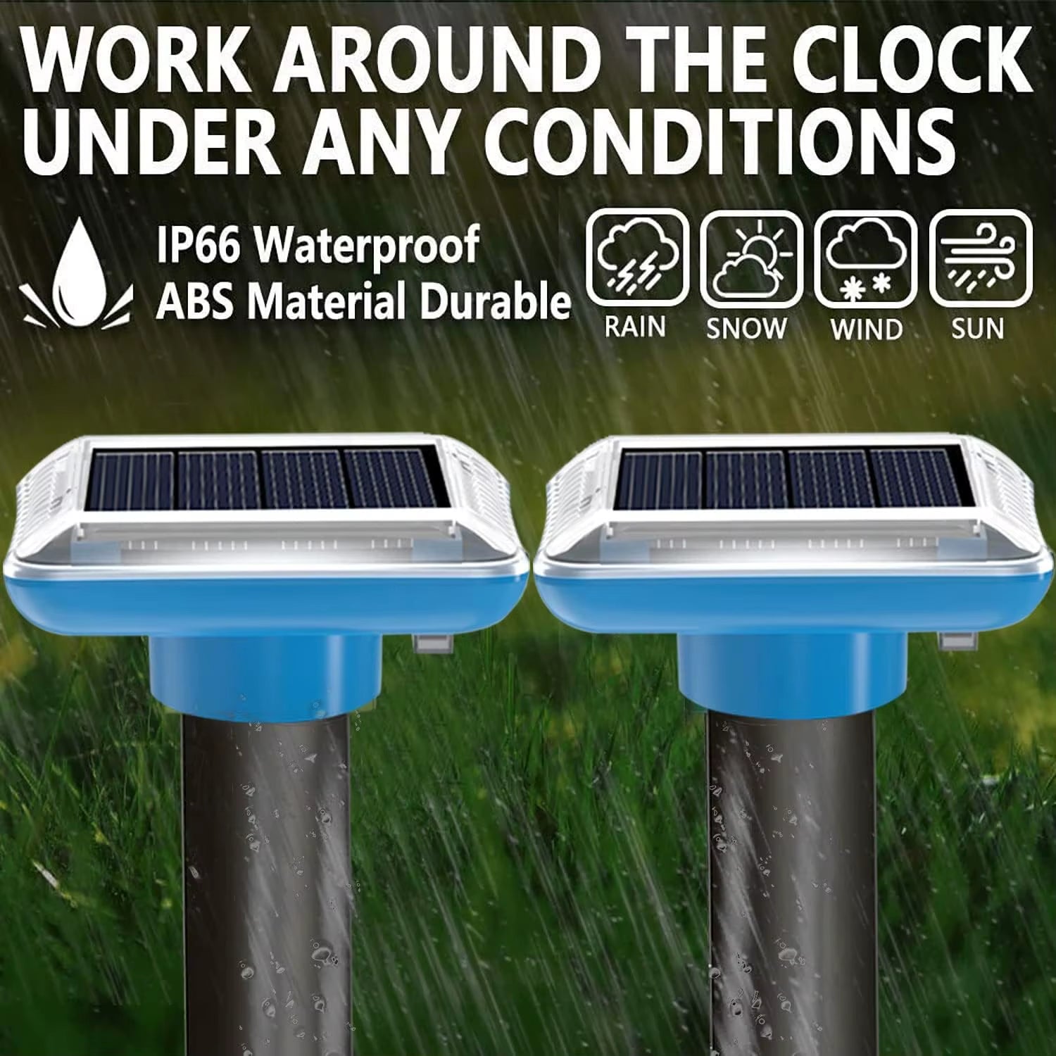 Ground animal repellent, solar-powered, vibrating and beeping repellent, suitable for garden and orchard