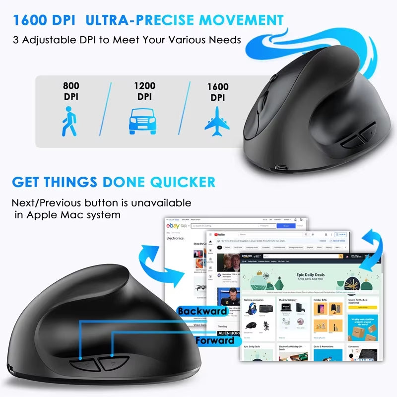 Xiaomi Rechargeable/Battery Vertical Mouse Wireless USB 2.4G Right Hand Ergonomic Mice for Computer Laptop Gaming Mouse 2025 New