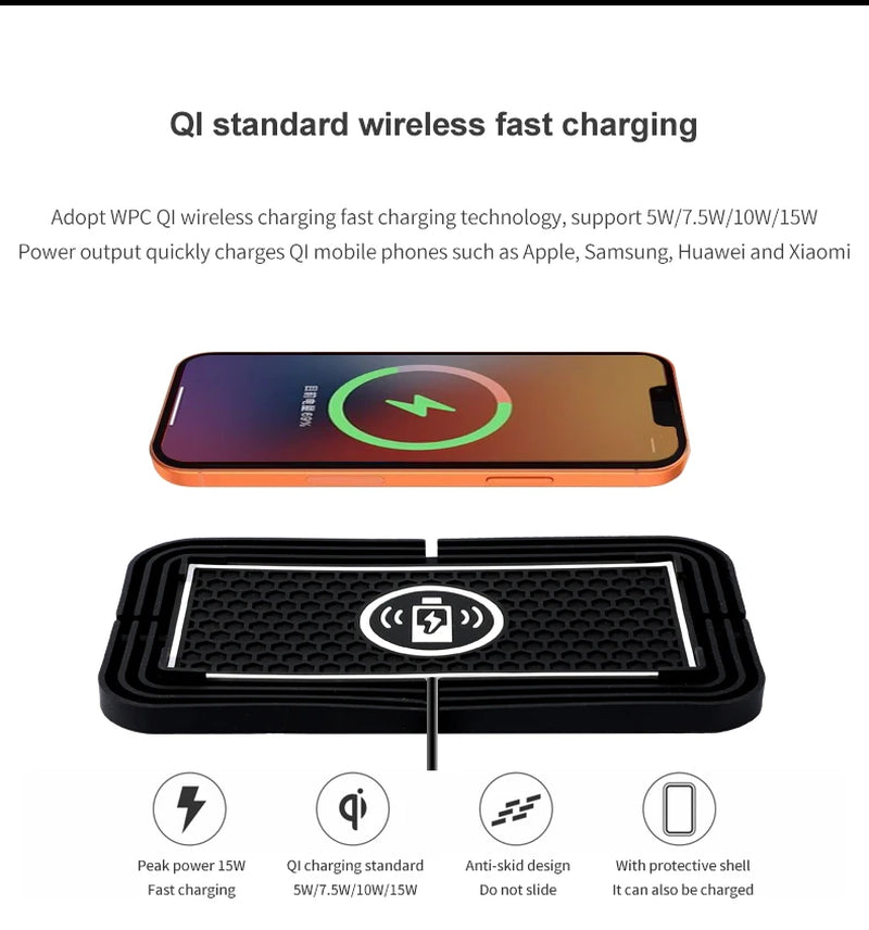 Car Wireless Charger Silicone Non-Slip Pad for iPhone16 15 14 13 12 Samsung S24 S23 Xiaomi Car Phone Fast Induction Charging Pad